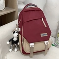 Minimalistischer Rucksack in Burgunder und Beige mit Anhänger und FASHION-Label - Rot mit Anhänger