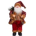 Staande Kerstman figuur in geruite mantel met lantaarn en zak vol geschenken - Rood Goud Kerstman