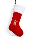Red Christmas stocking with plush white trim and sparkling gold glitter letter K detail - Style K