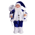 Staande Kerstman in blauw fluweel met cadeauzak en gouden bril decoratie - Blauwe Kerstman