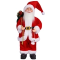 Standing Santa Claus doll in red velvet suit with gift bag and white lantern - Red Santa Style