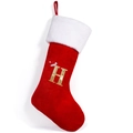 Classic red Christmas stocking with white faux fur trim and gold sequin letter H - Style H