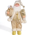 Staande Kerstman-figuur in champagne goud en crème stof met decoratieve geschenken - Gouden Kerstman