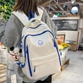 Wit-blauwe schoolrugzak met grote capaciteit en schattige pluche hondenhanger op model - Berenvormige Print zonder Hanger