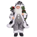 Standing Santa Claus ornament in black and white plaid coat and grey felt pants - Black White Plaid Santa