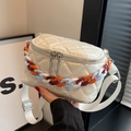 Chic quilted crossbody waist bag in creamy white with a colorful acrylic chain - Off White