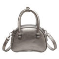Borsa bowling da donna argento metallizzato con doppi manici e tracolla regolabile - Argento