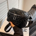 Chic black quilted crossbody chest bag with thick chain and adjustable wide strap - Black