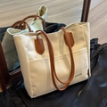 Bolso tote de lona blanco crema con asas de cuero marrón y estampado de KEFEIER - Blanco Roto