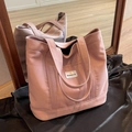 Pink canvas tote bag with large capacity and brand label for daily commuting - Pink