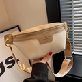 Bolso bandolera chic beige y caqui con correa ancha y cremallera de metal dorado - Blanco Roto