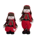 Ensemble de deux bonhommes de neige de Noël en tenue d'hiver rouge sur fond blanc - Rouge / Plaid Rouge & Noir