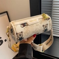 Sac cylindrique tissé style français avec motif ours et large bandoulière crème - Blanc Cassé