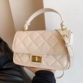 Chic beige quilted flap handbag with gold twist lock and adjustable shoulder strap - Beige