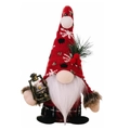 Festive Christmas gnome figurine with red snowflake hat and vintage lantern decoration - Christmas Male Gnome (Holding Lantern)