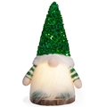 Groene kerstkabouter met lovertjes en lichtgevende baard op houten voet decoratie - Groen