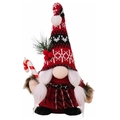 Gnomo natalizio in abito scozzese rosso con cappello a maglia e bastoncino di zucchero - Gnomo di Natale Femmina (Con Bastoncino di Zucchero)