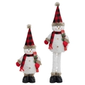 Two plush Christmas snowman decorations with red buffalo plaid hats and scarves - Snowman