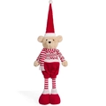 Christmas plush bear with long legs, red sweater and pointed holiday hat on white base - Male Style (Sweater)