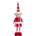Christmas plush bear in red wool coat and plaid hat on white background - Female Style (Skirt)