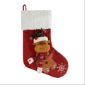 Calza di Natale rossa con decoro renna 3D, bordo in peluche e motivi a fiocchi di neve - Renna (ML-O1074C)