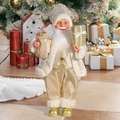 Detail van een 18-inch Kerstman figuur in goud en witte stoffen kleding met cadeau - Goud