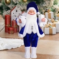 Detail of 18-inch Santa Claus figurine in blue velvet suit with white faux fur trim - Blue