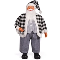 Babbo Natale in piedi da 31 pollici con cappotto a quadri bianco e nero e pantaloni grigi - Quadri Bianchi e Neri