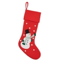 Klassischer roter Weihnachtsstrumpf mit Schneemann-Stickerei und Aufhängerschlaufe - Roter Schneemann