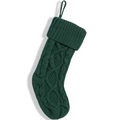 Calza di Natale in maglia verde scuro con classico motivo a treccia e anello per appenderla - Verde