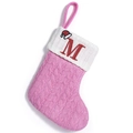 Calcetín de Navidad rosa de punto con bordado letra M y detalle de gorrito - Letra M
