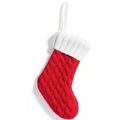 Chaussette de Noël rouge en maille torsadée avec revers blanc et boucle de suspension - Rouge