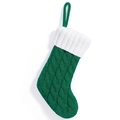 Chaussette de Noël en tricot torsadé vert avec revers blanc et boucle de suspension - Vert