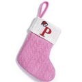 Calcetín navideño de punto rosa con la letra P bordada y un pequeño gorro de Papá Noel - Letra P