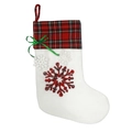 Calcetín de Navidad con parche de copo de nieve a cuadros rojos y negros y lazo de seda - Estilo Copo de Nieve Rojo