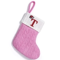 Calcetín navideño rosa de punto con borde blanco y letra T roja bordada con gorro - Letra T