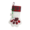 Calcetín navideño de felpa con forma de pata de perro y adornos de cuadros y huesos - Estilo Huella de Perro Rojo