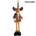Christmas reindeer plush with telescopic legs in red green plaid outfit and striped scarf - Telescopic Reindeer