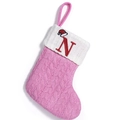 Calcetín de Navidad de punto rosa con borde blanco y bordado de la letra N roja - Letra N