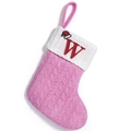 Calcetín navideño de punto rosa con dobladillo blanco y letra W roja bordada - Letra W