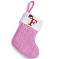 Calcetín de Navidad rosa de punto con letra F roja bordada y gorrito - Letra F