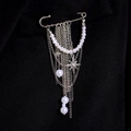 Silver multi-layer tassel brooch with pearls and star pendant on black blazer - Octagonal Star Pearl Tassel Style (Silver 5568)