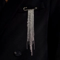 Silver paperclip brooch with long tassels pinned on a black blazer lapel for a punk look - Minimalist Long Tassel Chain Style (Silver 5559)
