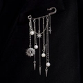 Silver punk paperclip brooch with metallic tassels and star charms on black blazer - Octagonal Star Evil Eye Style (Silver DZ-464)