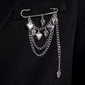 Silver punk paperclip pin brooch with layered tassel chains and 3D heart charms - Multi-layer Solid Heart Style (Silver 5564)