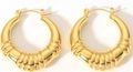 Chic 18K gold-plated U-shaped stainless steel hoop earrings with ribbed scallop texture - 立体 Scallop Texture Hoop Earrings (YYE023432) / Gold