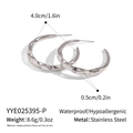 Detailed dimensions of polished stainless steel twisted C-shape hoop earrings in silver - Silver Twisted Hoop Style (YYE025395-P)