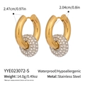Pendientes de aro gruesos de acero bañado en oro 18K con dijes de cristal extraíbles - Estilo Strass Plateado (YYE023072-S)