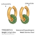 Pendientes de aro en acero chapado en oro 18K con colgantes de cristales verdes pavé - Estilo Strass Verde (YYE023072-G)