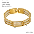 Gold plated 18k stainless steel double row bead bracelet with white natural stones - Gold with White Pearl